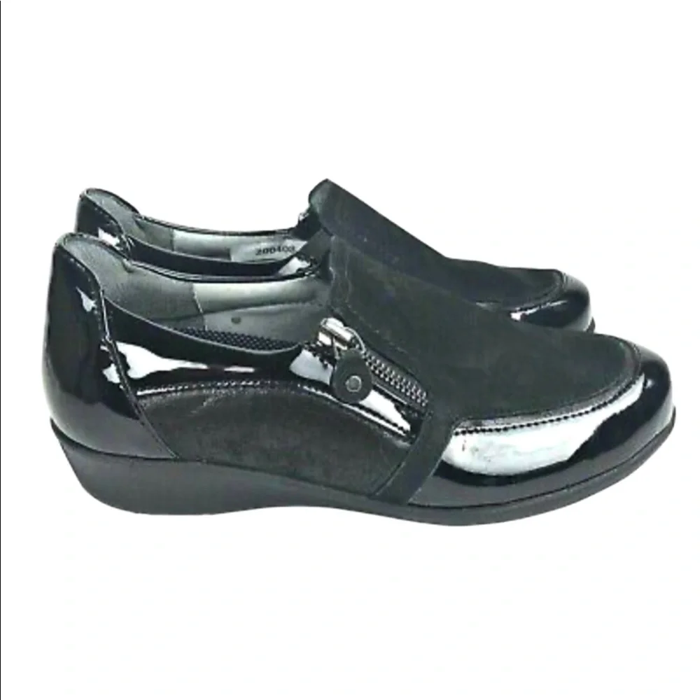 Drew Womens Padua 10.5W Black Calf/Patent Zip Diabetic Comfort